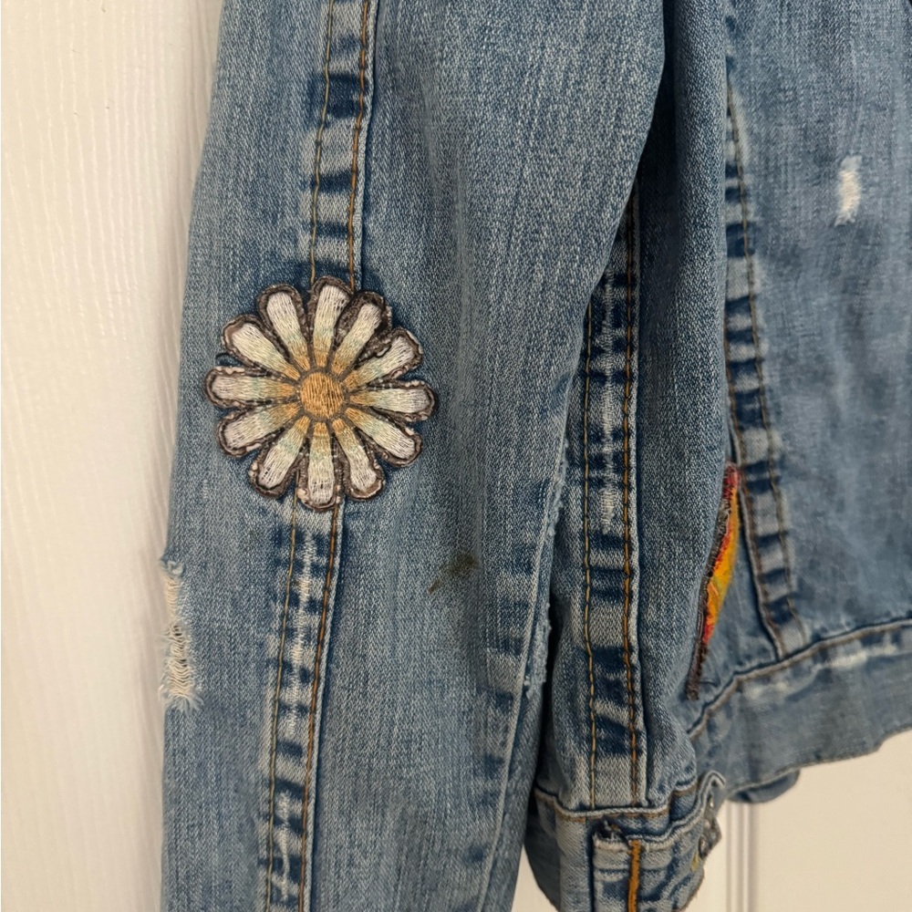 True Religion Blue Denim Jacket with Colorful Patches - Picture 9 of 10